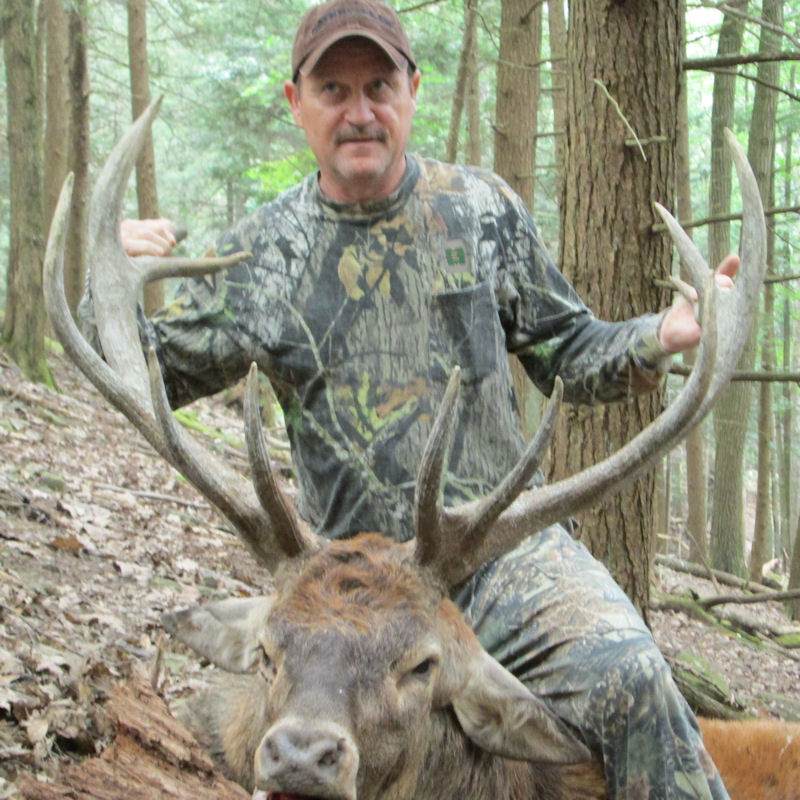 Hunter With Red Stag Deer