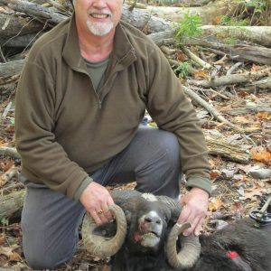 Male Hunter with Black Hawaiian Ram