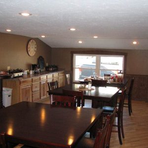Tables and Counter inside Tioga Ranch Hunting Lodge